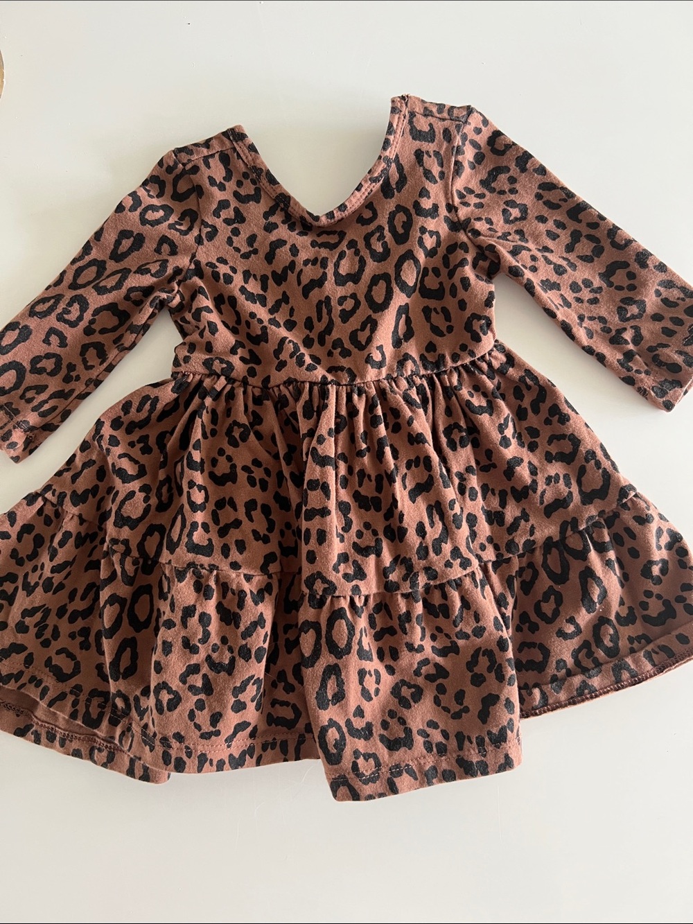 Janie and Jack Brown Leopard-Print Tiered Long-Sleeve Dress